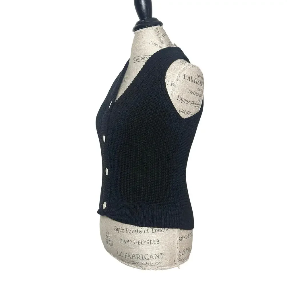 Madewell | Women | Black Heavy Ribbed Knit B-Neck Cutaway Sweater Vest | Small